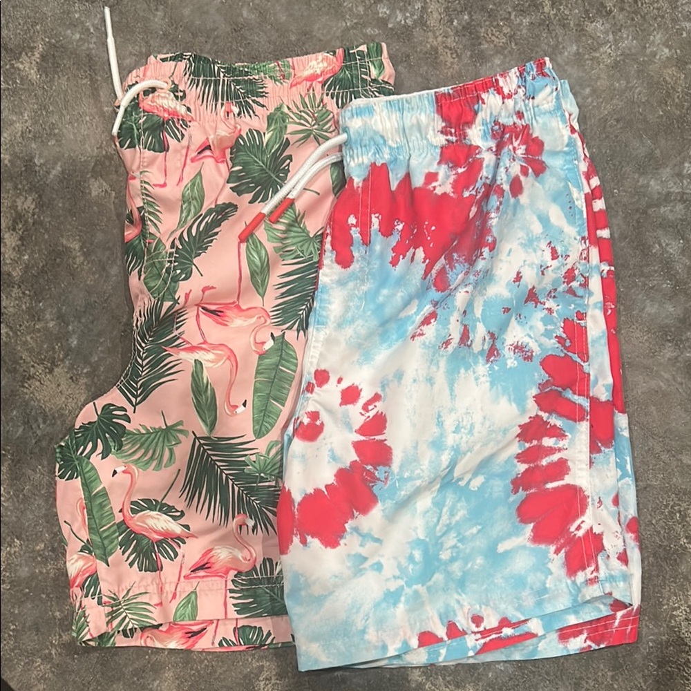Cat & Jack Kids Swim Trunks - Flamingo Print and Tie-Dye
